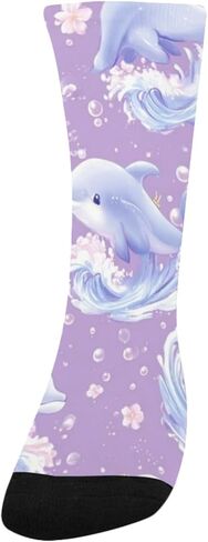 جوارب الصيف الباستيل الدلافين الأرجوانية للمشي لمسافات طويلة - جوارب شتوية حرارية سميكة دافئة للأولاد والبنات للمدرسة، والارتداء اليومي والأنشطة الخارجية in Kuwait