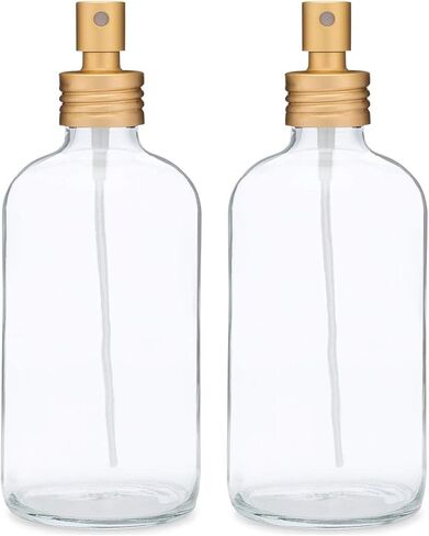 Rail19 Apothecary Clear Glass Mist Bottle - Gold Metal Aluminum Nozzle, 8oz (2 Pack) in Saudi Arabia