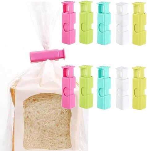 10 Pcs Squeeze and Lock Bread Bag Clip - Plastic Bag Closure Clip for Bread, Snacks, Chips & Food Storage in Saudi Arabia