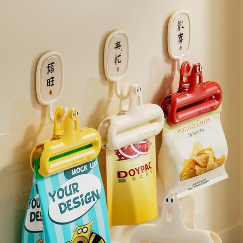Food Sealing Clips Cute Cartoon Design Moisture-Proof Reusable Multi-Functional Snack Bag Clips for Kitchen Pantry Lunch Travel, Red in Saudi Arabia