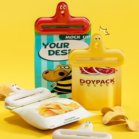 Food Sealing Clips Cute Cartoon Design Moisture-Proof Reusable Multi-Functional Snack Bag Clips for Kitchen Pantry Lunch Travel, Red in Saudi Arabia