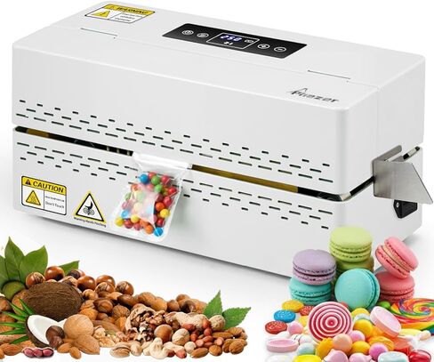 آلة ختم الحرارة المستمرة من Phezer، سدادة شريط أكياس بلاستيكية تجارية أوتوماتيكية مع تحكم رقمي 0-250 درجة مئوية وإيقاف تلقائي، سدادة شريط محمولة 7 م/دقيقة لتغليف المواد الغذائية والمخبوزات والوجبات الخفيفة (110 فولت) in Kuwait