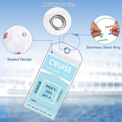 6 علامات أمتعة الرحلات الرحلية و 2 حزمة سيروز سفن الحبل مع حبلات هوية مقاومة للماء علامات الأمتعة مع حلقات الختم والصلب لروحيات الرحلات البحرية 2025 يجب أن يكون in Kuwait