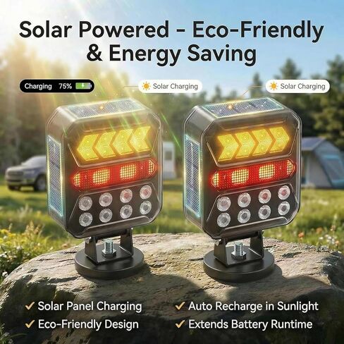 Solar Wireless Trailer Lights, 20H+ Max Runtime USB-C Rechargeable Magnetic Towing Lights Kit, IPX6 Waterproof Heavy-Duty Tow Lights for Boat Trailer, RV, Truck, Camper in Saudi Arabia