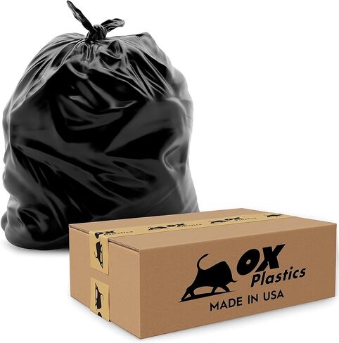 55 Gallon Trash Bags Heavy Duty – Large Black Contractor Bags 36x52" – Industrial, Yard Waste, Lawn & Leaf, Construction Garbage Can Liners – Made in USA (3 Mil, 50 Count) in Kuwait