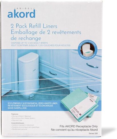 AKORD Janibell 330 Refill Liners 2-Pack for Adult Brief Disposal Pails, Lightly Scented, Stretch-Resistant, Zero-Waste Continuous Liner System in Saudi Arabia