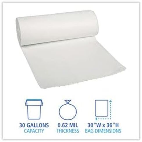 بطانات علب منخفضة الكثافة، 30 جالونًا، 0.62 مل، 30 × 36 بوصة، أبيض، 10 أكياس/رول، 20 لفة/كرتونة in Saudi Arabia