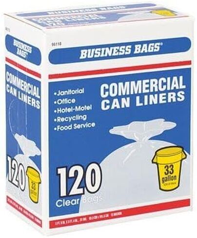 Berry PLASTICS- FLEX FILMS حقائب الأعمال بطانات سلة المهملات التجارية 33 جالونًا. 0.51 مل شفاف 120 كيس in Kuwait