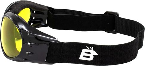 Birdz Eyewear Eagle Red Baron style دراجة نارية مبطنة Airsoft نظارات 2 أزواج إطار أسود مع عدسات مرآة صفراء للقيادة لراحة الركوب ليلاً ونهارًا، Googles مثالية لأي حالة طقس in Saudi Arabia