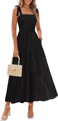MEROKEETY Women's Summer Boho Maxi Dress Beach Vacation Casual Smocked A Line Sundress with Pockets in Saudi Arabia