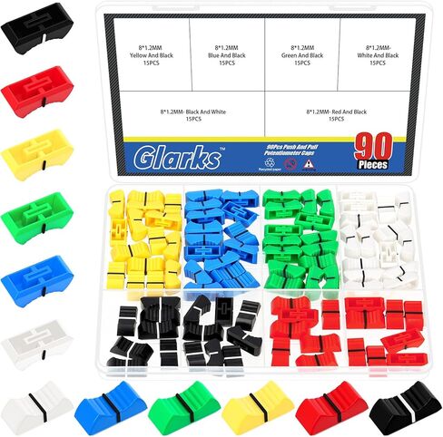 Glarks 90pcs 8 x 1.2mm 6 Colors Straight Sliding Potentiometer Push-Pull Cap Flat Push Knob, Plastic Flat Push Knob Insert Shaft, Mixer Slider Fader Knob for DJ Console, Potentiometer Mixing Console in Saudi Arabia