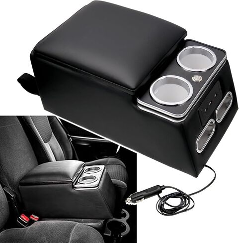Center Console Organizer with Cup Holder & Padded Top Lid fit for Truck & Car & Van& Bench Consoles Central Armrest Box Back Seat Storage Box Black in Saudi Arabia