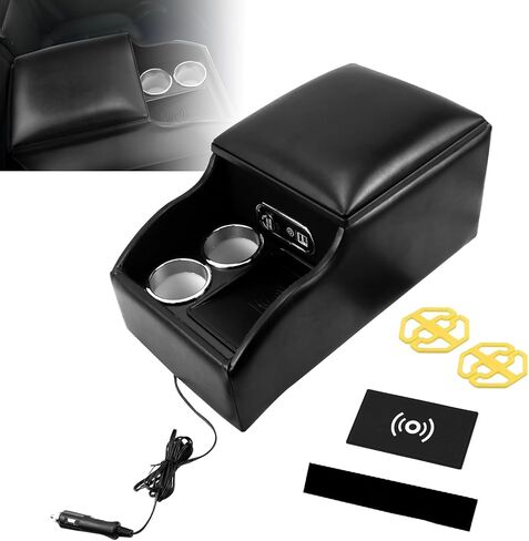 Center Console Organizer with Cup Holder & Padded Top Lid fit for Truck & Car & Van& Bench Consoles Central Armrest Box Back Seat Storage Box Black in Saudi Arabia