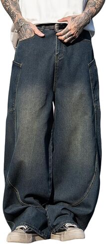 Nutriangee Men Men Bargy Barrel Wide Leg Geans خيوط غير منتظمة للرجال نساء فضفاضة في الشارع الشارع Y2K الهيب هوب سراويل in Kuwait