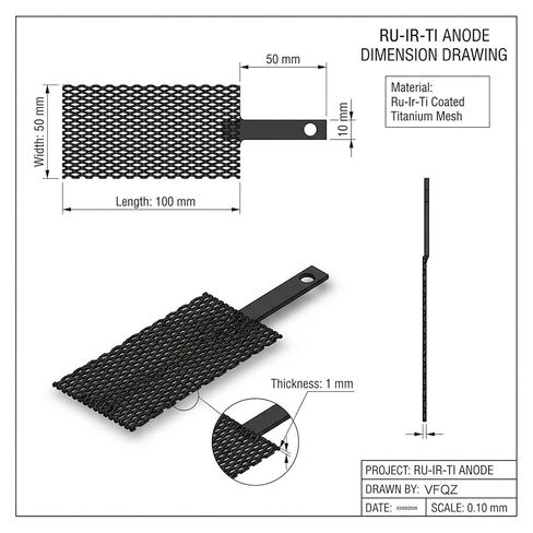 أنود التيتانيوم المطلي بالروثينيوم إيريديوم - قطب Ru-Ir/Ti MMO - قطب كهربائي عالي الكفاءة لتطور الكلور لمحلول ملح حمام السباحة، ومعالجة مياه الصرف الصحي، والأبحاث المعملية in Kuwait