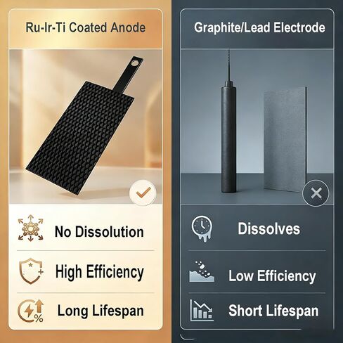 أنود التيتانيوم المطلي بالروثينيوم إيريديوم - قطب Ru-Ir/Ti MMO - قطب كهربائي عالي الكفاءة لتطور الكلور لمحلول ملح حمام السباحة، ومعالجة مياه الصرف الصحي، والأبحاث المعملية in Kuwait