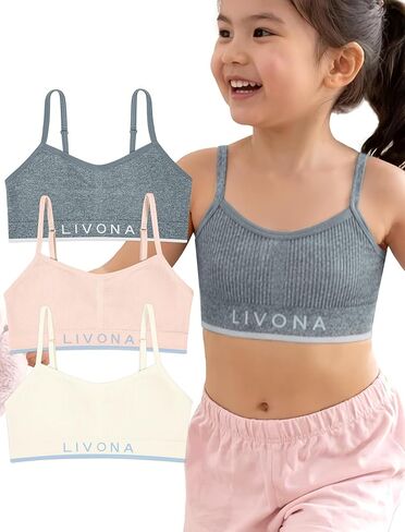 Livona 3 Pack Training Pras for Girls-Sports Bra for Teen Wireless Bralette Fitness Ptness Cami Tank Top (6-14) in Kuwait