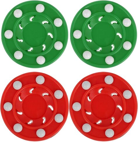 Alipis 4pcs Roller Hockey Pucks Set for Training and Street Play, Sturdy Plastic Inline Ice Hockey Balls, Red and Green Colors, Suitable for Indoor Outdoor Practice and Sports Equipment in Kuwait