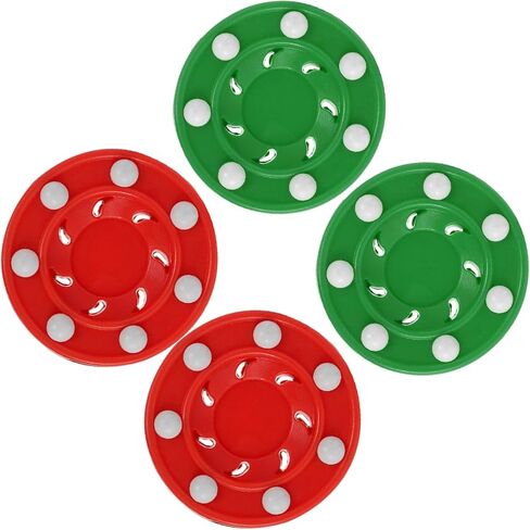 DECHOUS 4pcs Roller Hockey Pucks Set Plastic Floor Hockey Pucks Indoor and Outdoor Training Red and Green Colors for Adults in Kuwait