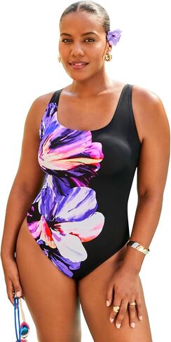 Swimsuits For All Women's Plus Size Scoop Neck Tummy Control Chlorine Resistant Tank One Piece Swimsuit in Kuwait