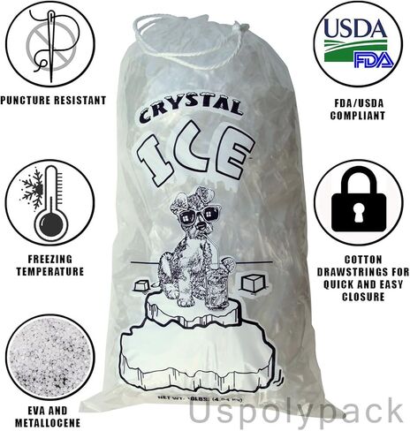 8 lb Ice Bags with Drawstrings 11 in x 18 in x 1.4 mil Case:500 Heavy Duty Commercial Grade in Saudi Arabia