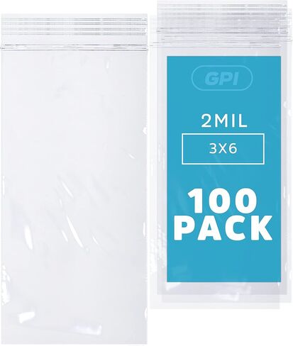 3" x 6" Zip Bags - 100 Count, Small, Clear Plastic Reclosable Zipper Poly Baggies, 2 Mil, with Resealable Zip Top Lock for Packaging Jewelry, Coins, Pills, Candy, Beads, Seeds & More. in Kuwait