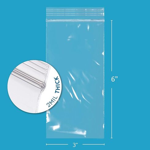 3" x 6" Zip Bags - 100 Count, Small, Clear Plastic Reclosable Zipper Poly Baggies, 2 Mil, with Resealable Zip Top Lock for Packaging Jewelry, Coins, Pills, Candy, Beads, Seeds & More. in Kuwait