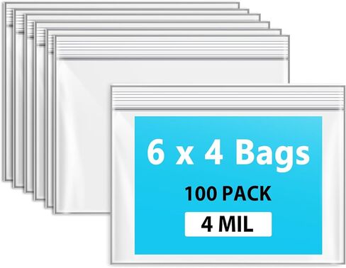 6" x 4" Zip Bags, 4 Mil Heavy Duty Bait Bags Clear Plastic Zipper Lock Sleeves, Pack of 100 in Kuwait