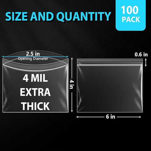 6" x 4" Zip Bags, 4 Mil Heavy Duty Bait Bags Clear Plastic Zipper Lock Sleeves, Pack of 100 in Kuwait
