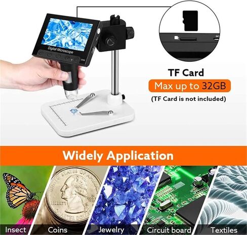 4.3 Inch LCD Display USB Digital Electronic Microscope Endoscope Record 1000X 2 Megapixels with 8 LED Stand for Repair Solder (Aluminum bracket) in Saudi Arabia