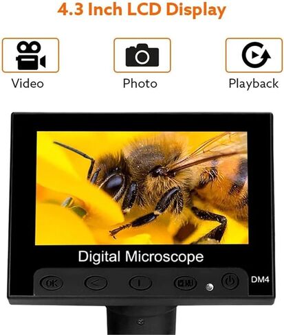4.3 Inch LCD Display USB Digital Electronic Microscope Endoscope Record 1000X 2 Megapixels with 8 LED Stand for Repair Solder (Aluminum bracket) in Saudi Arabia
