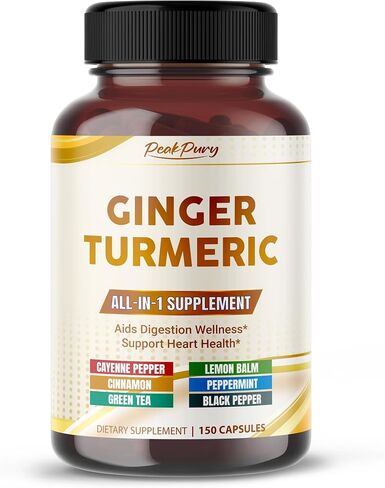 Ultra Ginger & Turmeric Aids Aids Descestion & Supports Heart Health - يشمل Cayenne Pepper و Lemon Balm والقرفة والنعناع والشاي الأخضر - المصنوع في الولايات المتحدة الأمريكية - 150 كبسولة in Kuwait