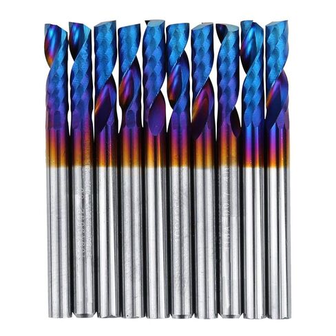 10PCs 3.175mm Blue Nano Coating Shank Milling Cutter, Single Blade Spiral Carbide Engraving Tools for PCB SMT CNC Plastic Fiber Carbon Fiber in Kuwait