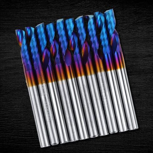 10PCs 3.175mm Blue Nano Coating Shank Milling Cutter, Single Blade Spiral Carbide Engraving Tools for PCB SMT CNC Plastic Fiber Carbon Fiber in Kuwait