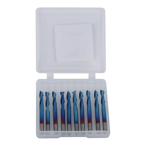 10Pcs 3.175mm Cemented Carbide Milling Cutters, 2 Flute Blue Nano Coating Flat Bottom, Ultra Fine Grained Material for PCB, SMT, CNC, Plastic and Carbon Fiber Cutting in Kuwait