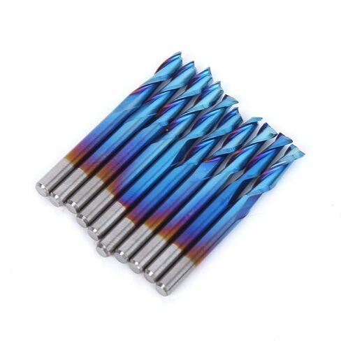 10Pcs 3.175mm Cemented Carbide Milling Cutters, 2 Flute Blue Nano Coating Flat Bottom, Ultra Fine Grained Material for PCB, SMT, CNC, Plastic and Carbon Fiber Cutting in Kuwait