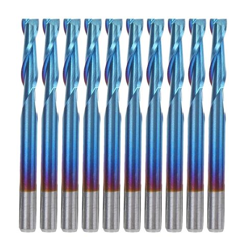 10Pcs 3.175mm Cemented Carbide Milling Cutters, 2 Flute Blue Nano Coating Flat Bottom, Ultra Fine Grained Material for PCB, SMT, CNC, Plastic and Carbon Fiber Cutting in Kuwait