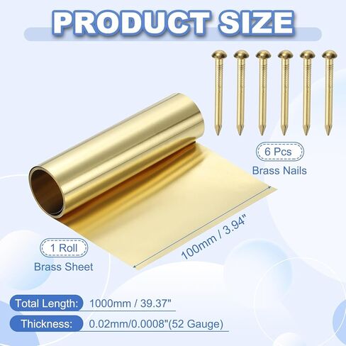 PATIKIL Metal Film Brass Foil Plate, 52 Gauge x 3.9" x 39" H62 Metal Foil Plate Copper Strip Brass Roll for DIY Crafts Electrical Repairs DIY Projects Grounding, Brassy(3.9" Width) in Saudi Arabia