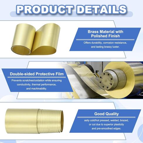 PATIKIL Metal Film Brass Foil Plate, 52 Gauge x 3.9" x 39" H62 Metal Foil Plate Copper Strip Brass Roll for DIY Crafts Electrical Repairs DIY Projects Grounding, Brassy(3.9" Width) in Saudi Arabia