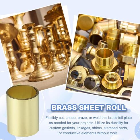 PATIKIL Metal Film Brass Foil Plate, 52 Gauge x 3.9" x 39" H62 Metal Foil Plate Copper Strip Brass Roll for DIY Crafts Electrical Repairs DIY Projects Grounding, Brassy(3.9" Width) in Saudi Arabia