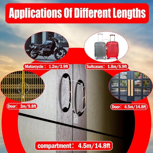 4FT/6FT/10FT/15FT Cable Locks with Combination 1/8 inch Security Cable with Loops for Fence Luggage Gym Locker Cabinet in Kuwait