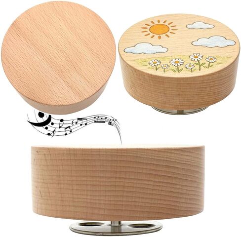 Pursuestar You are My Sunshine Music Box, Center Rotating 10cm Round Solid Wood Wind Up Musical Gift for Women Girls Mom Birthday Wedding Desktop Display in Kuwait
