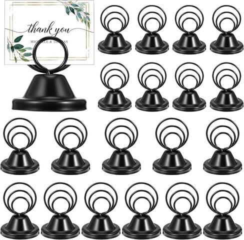 20 Pcs Table Number Holders, Metal Place Card Holders Circular with Base Name Menu Clips for Wedding Party Reception Sign Photo Stands Black in Saudi Arabia