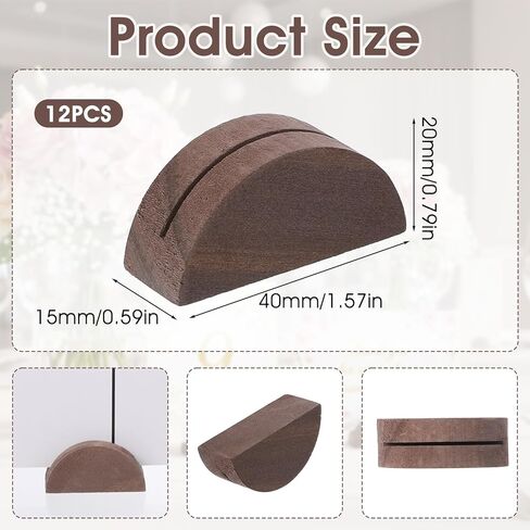 12pcs Wooden Place Card Holders,Semicircular Design Wood Table Number Holders,1.6In Wood Card Holder, Table Number Stands, Cards Stand for Retail Shop Wedding Party Events Decoration in Saudi Arabia