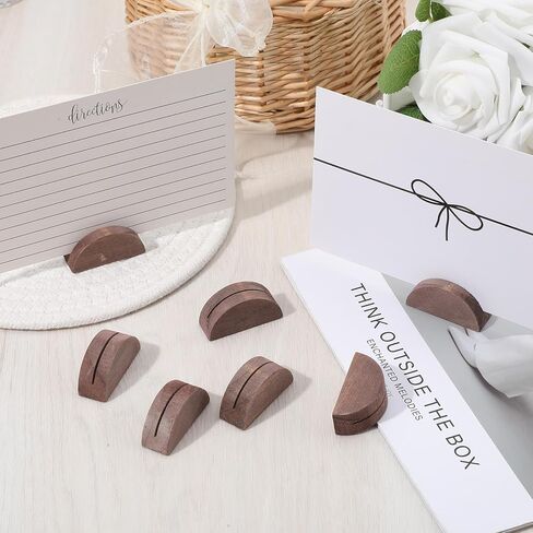 12pcs Wooden Place Card Holders,Semicircular Design Wood Table Number Holders,1.6In Wood Card Holder, Table Number Stands, Cards Stand for Retail Shop Wedding Party Events Decoration in Saudi Arabia