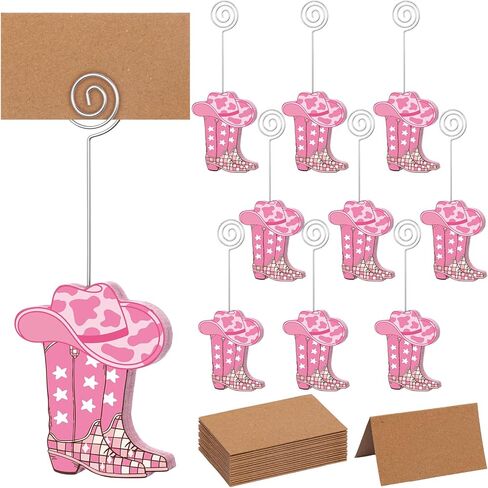 10 Pcs Pink Cowboy Boots Table Number Holders Wooden Cowboy Hat Boots Photo Place Card Holder Picture Menu Memo Clips Stands for Western Decorations Party Birthday Wedding Decor in Saudi Arabia