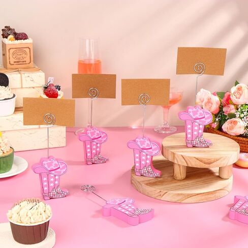 10 Pcs Pink Cowboy Boots Table Number Holders Wooden Cowboy Hat Boots Photo Place Card Holder Picture Menu Memo Clips Stands for Western Decorations Party Birthday Wedding Decor in Saudi Arabia