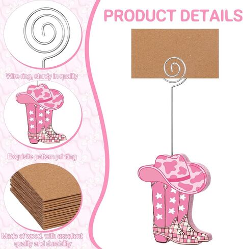 10 Pcs Pink Cowboy Boots Table Number Holders Wooden Cowboy Hat Boots Photo Place Card Holder Picture Menu Memo Clips Stands for Western Decorations Party Birthday Wedding Decor in Saudi Arabia