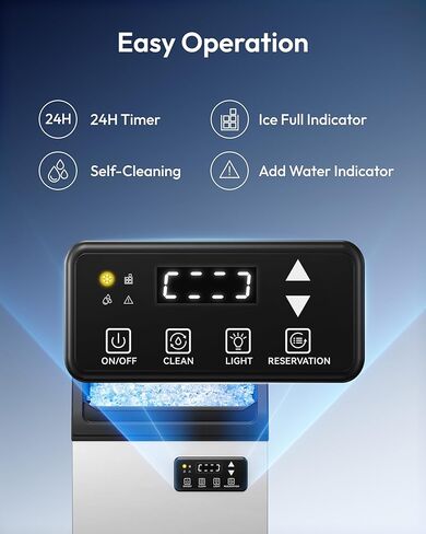 EUHOMY Commercial Nugget Ice Maker Machine, 80lbs/24H, Stainless Steel Under Counter Pebble Ice Maker with Water Filter, 9.25lbs Storage Bin, Soft Sonic Ice Machine for Home/Bar/Cafe/Restaurant in Kuwait