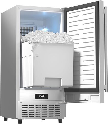 Coolski 15" Under Counter Ice Maker Machine, 85 Lbs/Day, 30 LBS Storage Bin, Auto-Cleaning, Built-in Freestanding Commercial Ice Maker for Outdoor Home Bar Restaurant in Kuwait